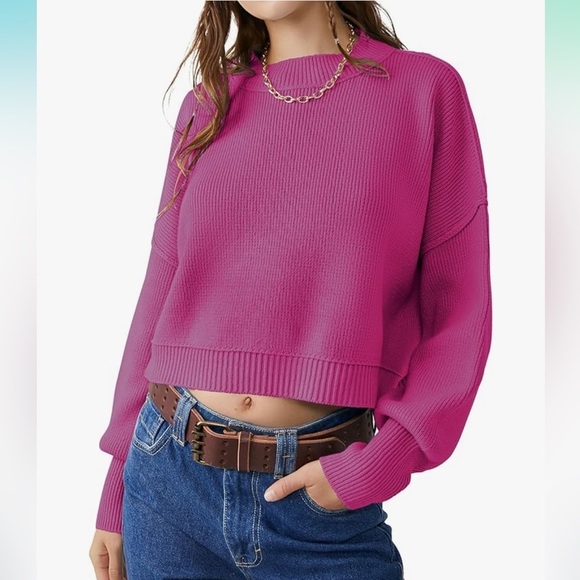 Vibrant Pink Sweater Barbie Barbiecore Girly Feminine Soft Stretch Comfy Casual - Picture 3 of 7